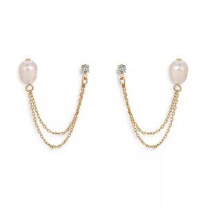 NWT Ettika Double Post Cultured Freshwater Pearl Crystal Draped Chain Earring